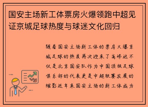 国安主场新工体票房火爆领跑中超见证京城足球热度与球迷文化回归
